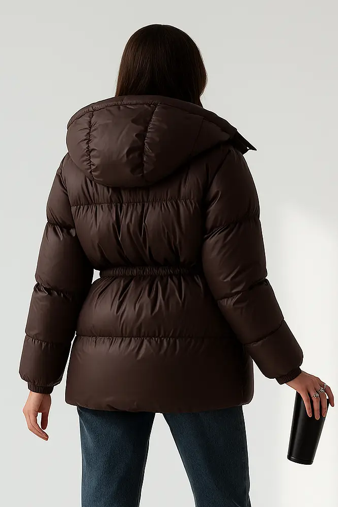 Noella Puffer Women’s Winter Jacket – Warm Stand Collar Coat with Belt & Detachable Hood Lumenhaus Collective