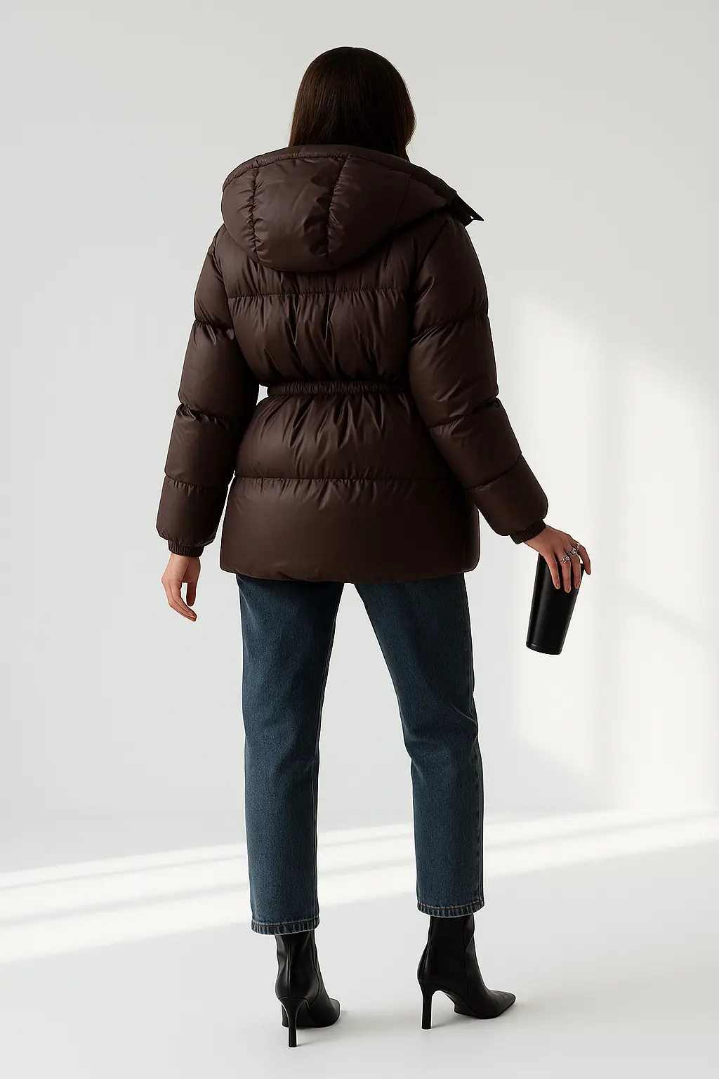 Noella Women’s Puffer Jacket – Warm Stand Collar Coat with Belt & Detachable Hood