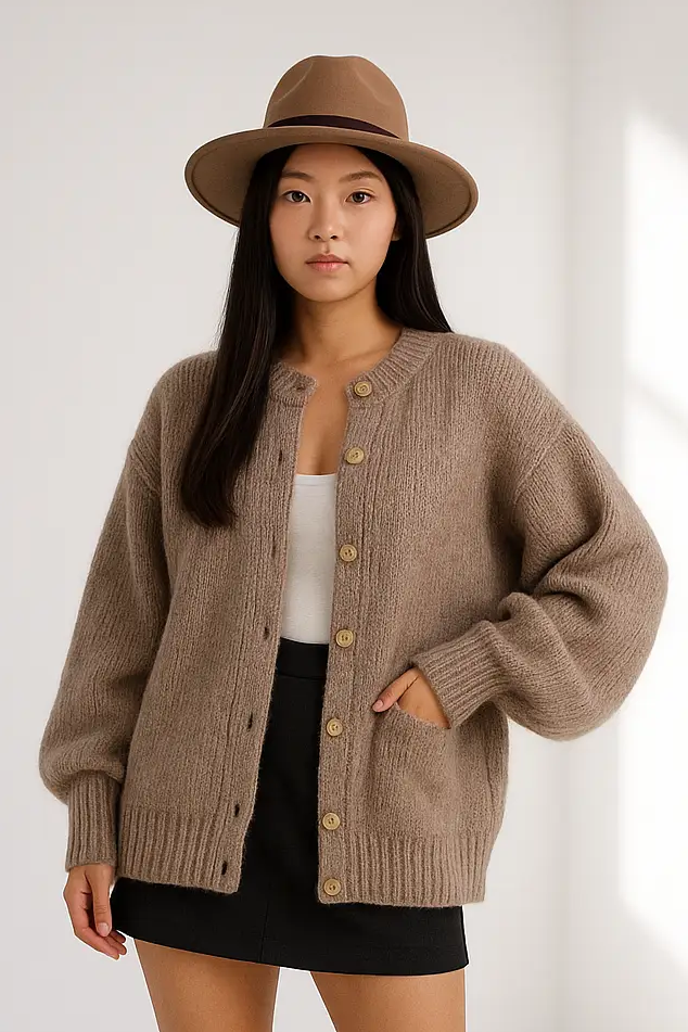 Women’s Oversized Chunky Knit Cardigan with Gold Buttons Lumenhaus Collective