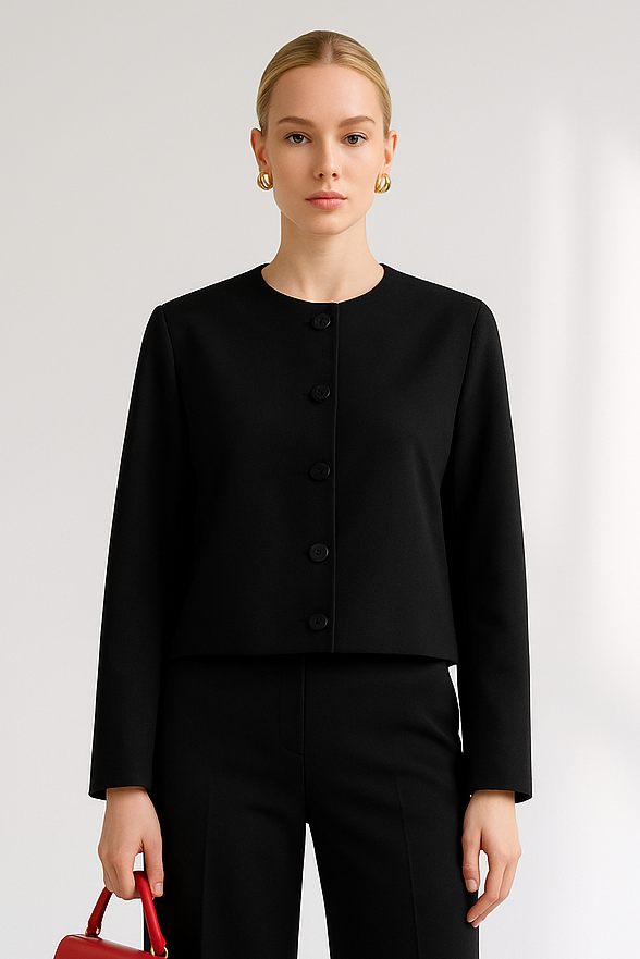 Treya Elegant Women’s Blazer Jacket – Red & Black Long Sleeve Formal Outerwear Lumenhaus Collective