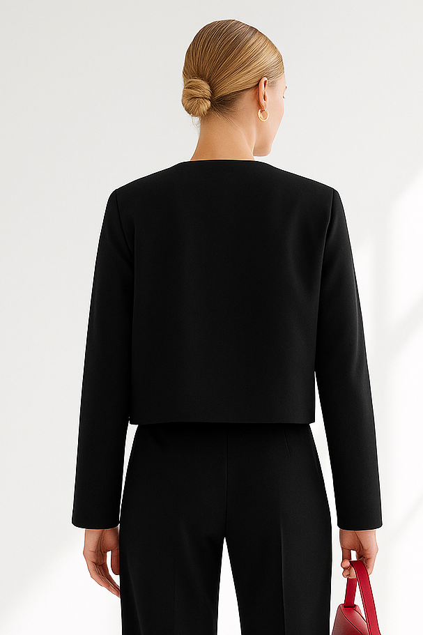 Treya Elegant Women’s Blazer Jacket – Red & Black Long Sleeve Formal Outerwear Lumenhaus Collective