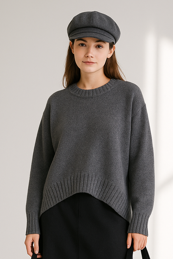 Vero Women's Loose Ribbed Round Neck Knit Sweater | Autumn Fall Versatile Style Lumenhaus Collective