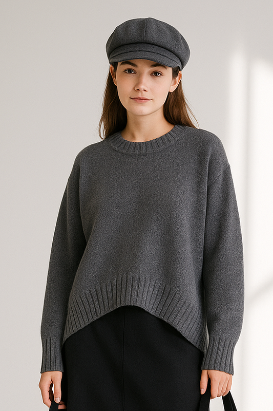 Vero Women's Loose Ribbed Round Neck Knit Sweater | Autumn Fall Versatile Style Lumenhaus Collective