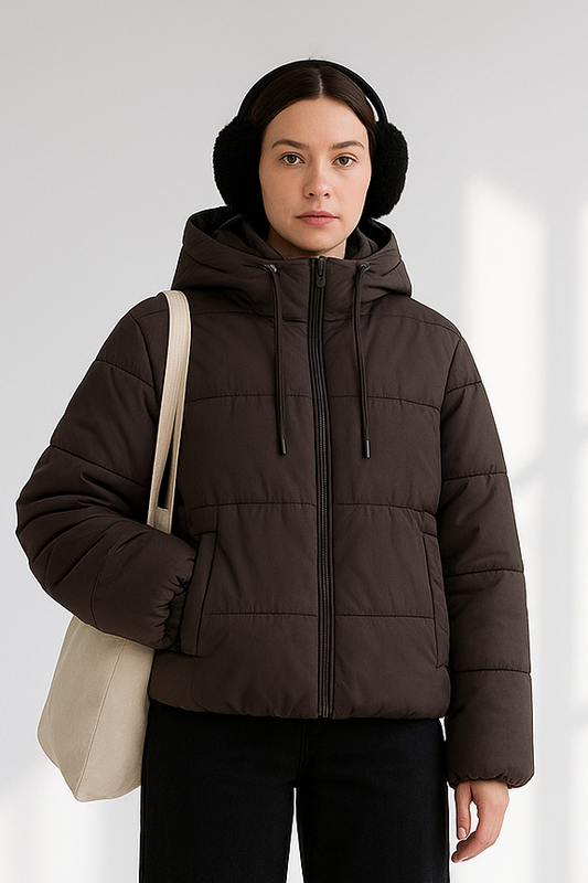 Tori Women's Cropped Puffer Jacket - High Collar Hooded Loose Fit Winter Coat Lumenhaus Collective