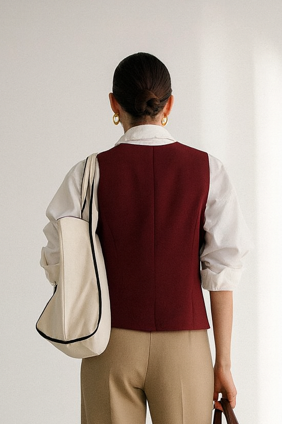Women's Wine Red Suit Vest - Slim Fit Business & Formal Top Lumenhaus Collective