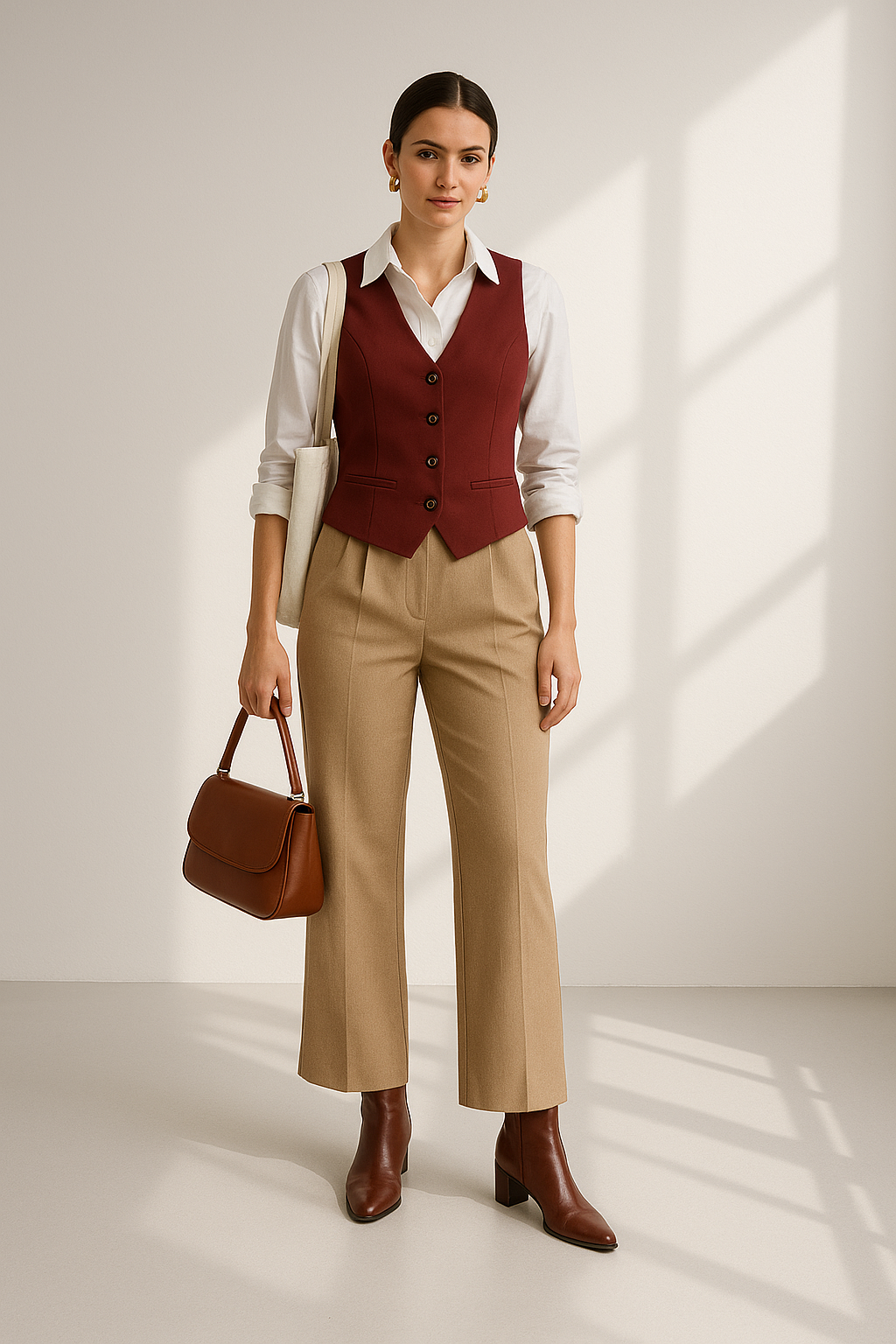 Wine Red Suit Women's Vest - Slim Fit Business & Formal Top