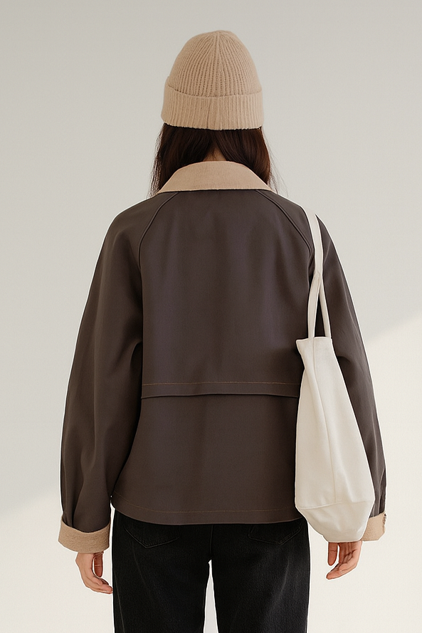 Women's Washed Cotton Utility Jacket - Patch Pocket Lightweight Autumn Coat Lumenhaus Collective