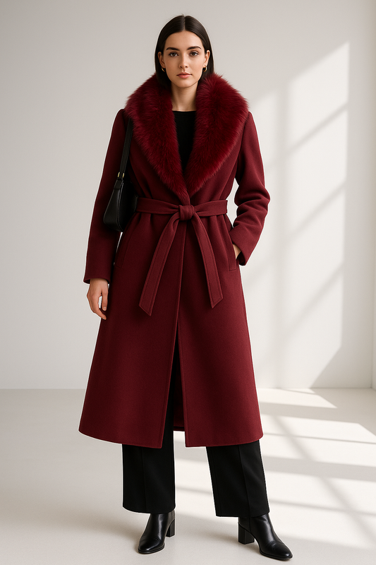 Women's Lapel Fur Collar Coat - Belted Single-Breasted Winter Jacket Lumenhaus Collective