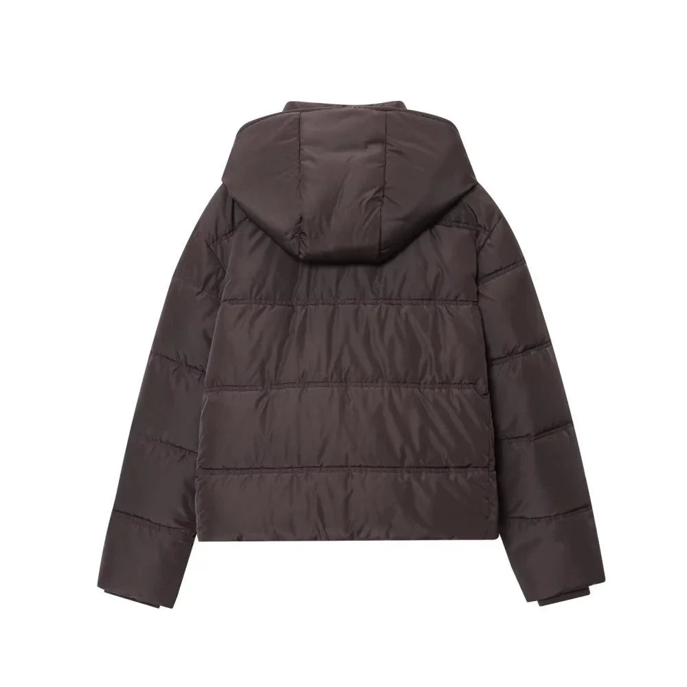 Tori Women's Cropped Puffer Jacket - High Collar Hooded Loose Fit Winter Coat Lumenhaus Collective