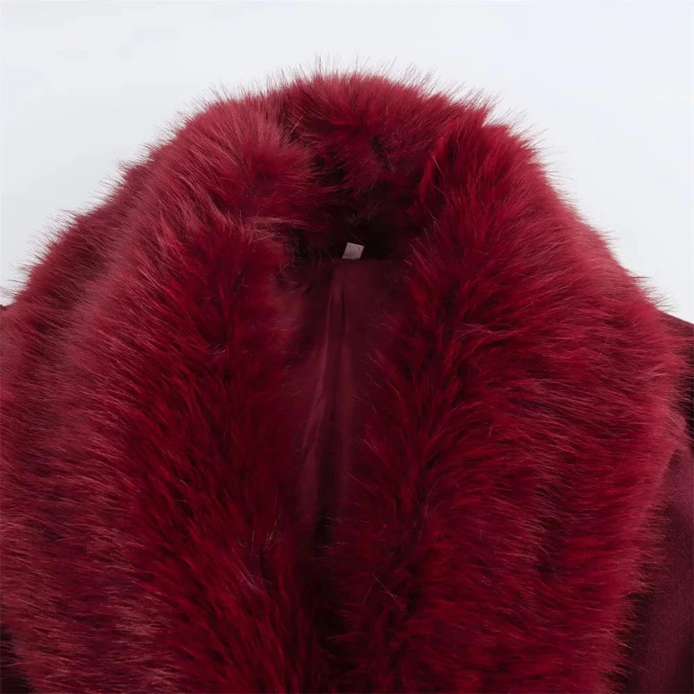 Women's Lapel Fur Collar Coat - Belted Single-Breasted Winter Jacket Lumenhaus Collective