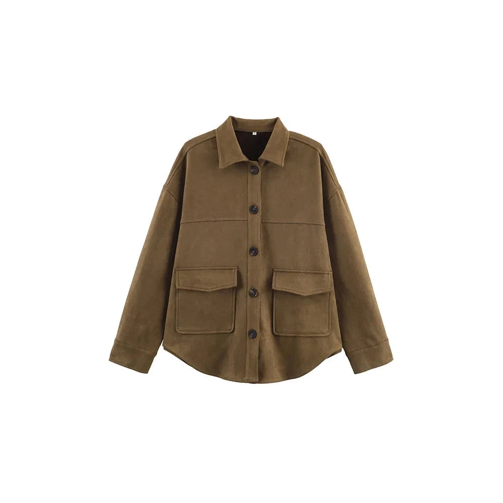 Women's Faux Suede Shirt Jacket (Shacket) - Elegant Button-Front Outerwear Lumenhaus Collective