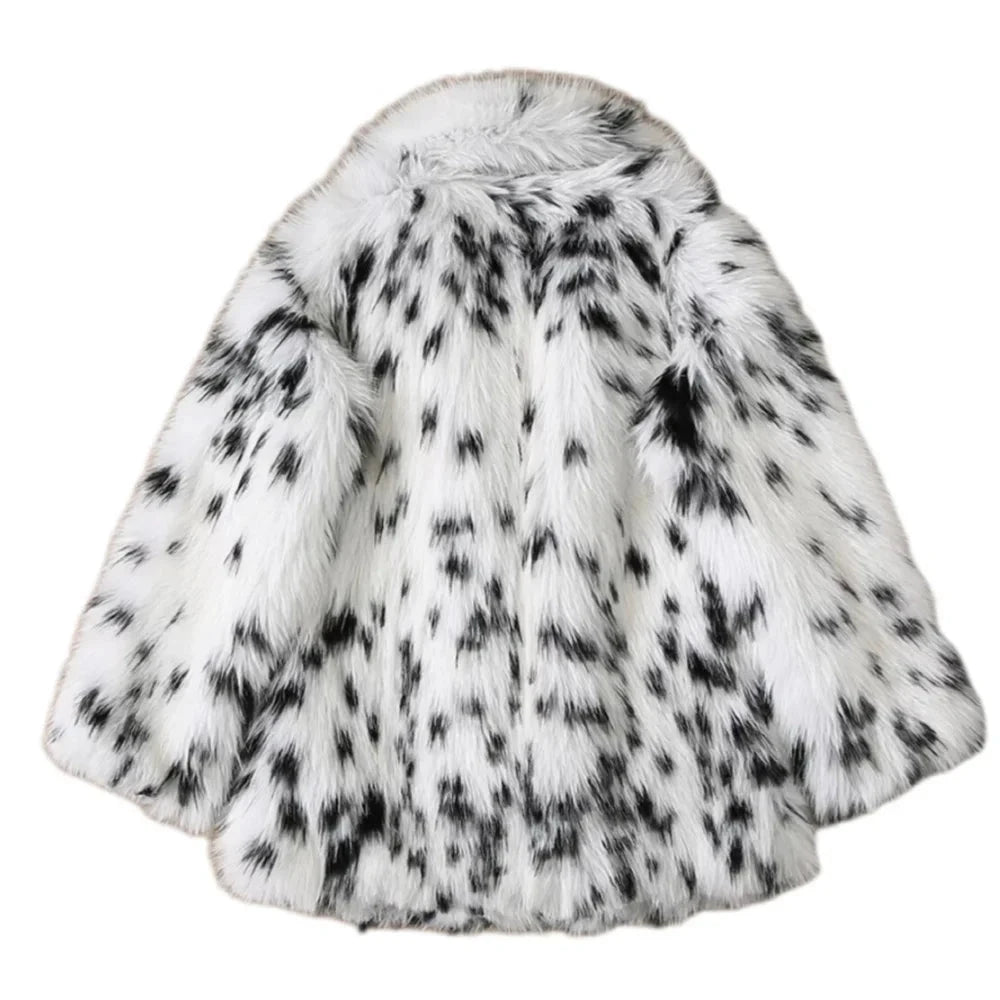 Women's Luxury Jacquard Faux Fur Coat - Black & White Statement Winter Jacket Lumenhaus Collective