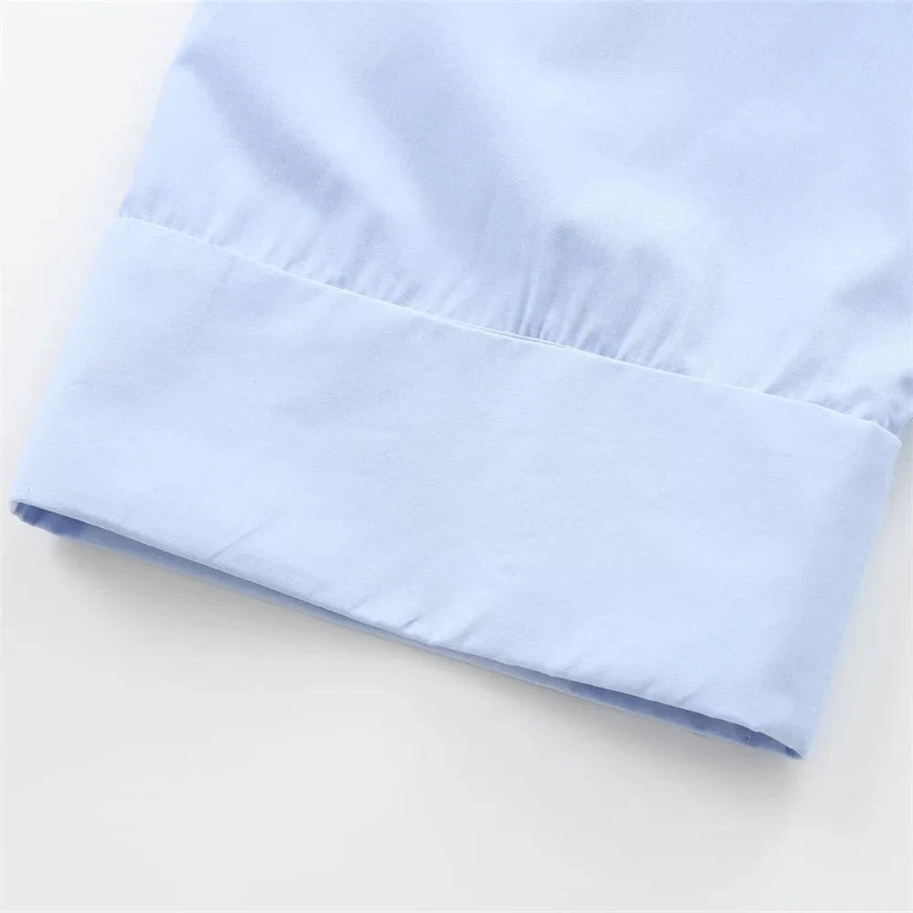 Women's Loose Poplin Shirt - Wide Curled Sleeve Cotton Blend Blouse Lumenhaus Collective