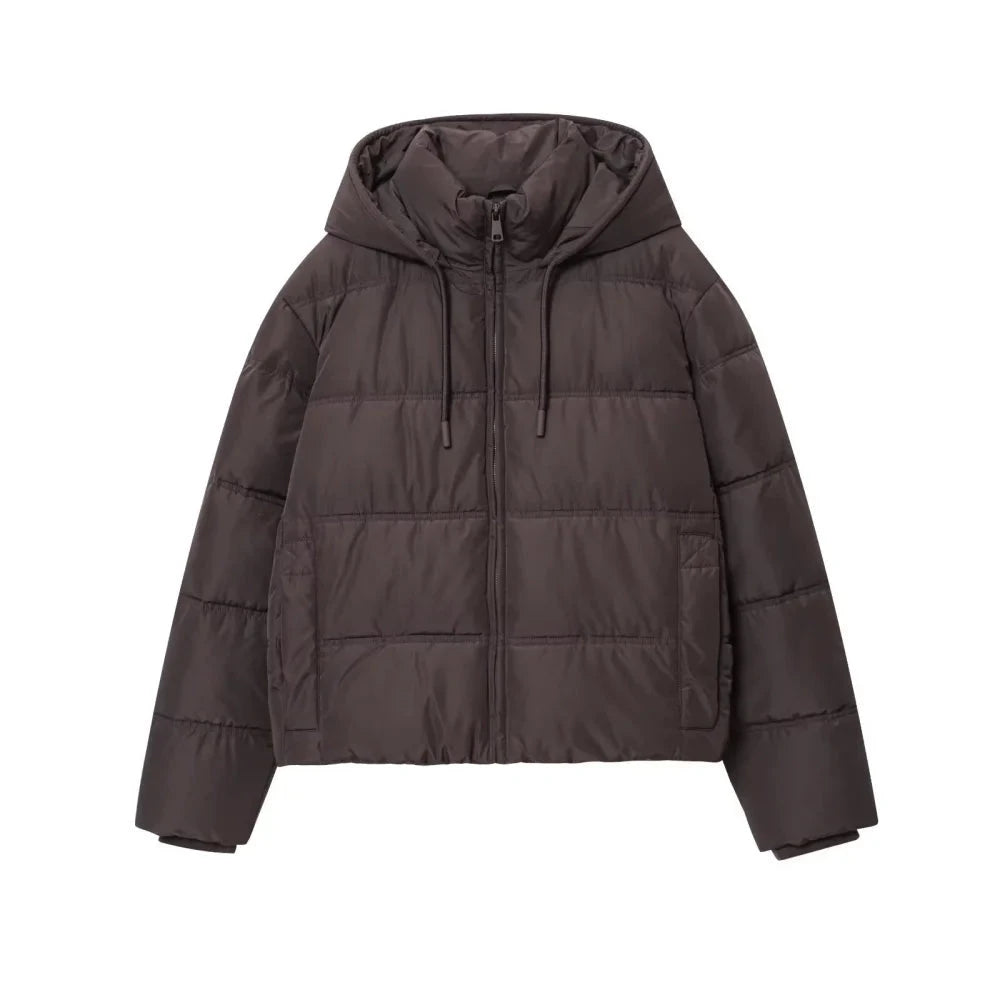 Tori Women's Cropped Puffer Jacket - High Collar Hooded Loose Fit Winter Coat Lumenhaus Collective