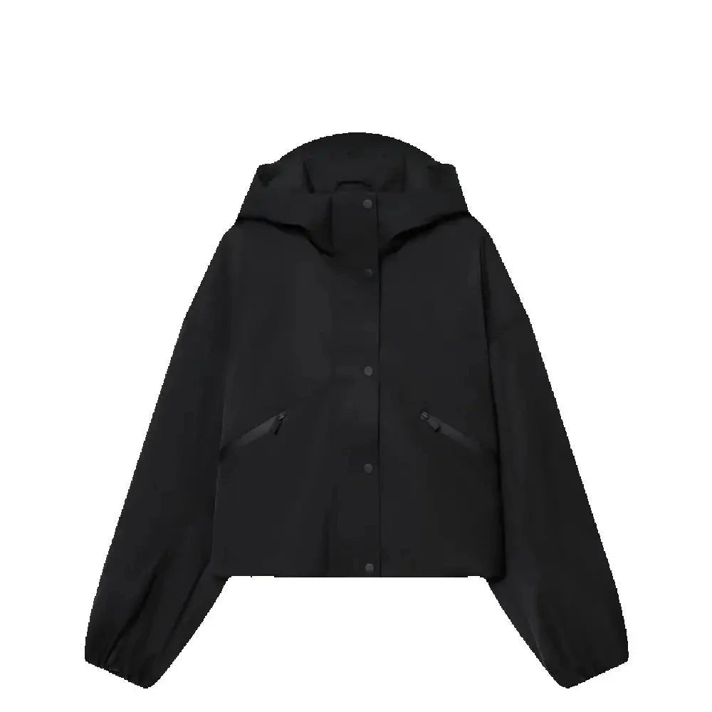 Sylvie Women's Black Waterproof Cropped Jacket - Hooded Loose Fit Spring Summer Fall Lumenhaus Collective
