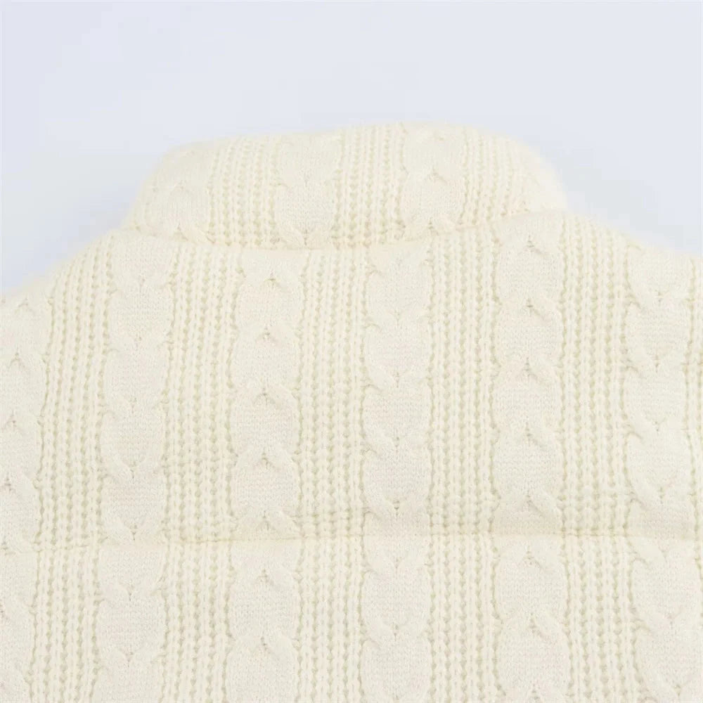 Women's Knitted Puffer Jacket - High Collar Thick Bubble Coat for Winter Lumenhaus Collective
