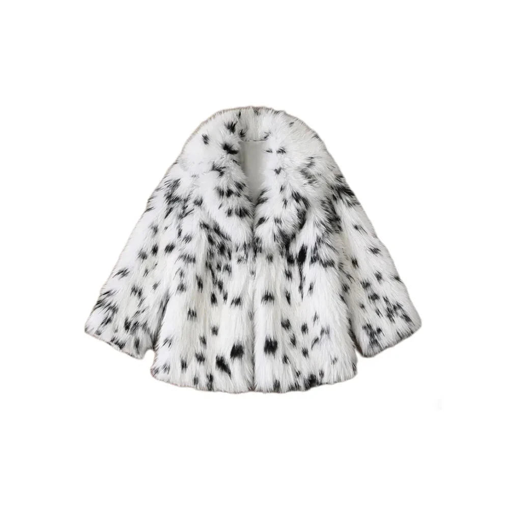 Women's Luxury Jacquard Faux Fur Coat - Black & White Statement Winter Jacket Lumenhaus Collective