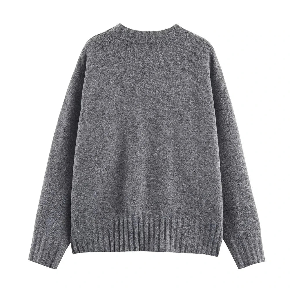 Vero Women's Loose Ribbed Round Neck Knit Sweater | Autumn Fall Versatile Style Lumenhaus Collective