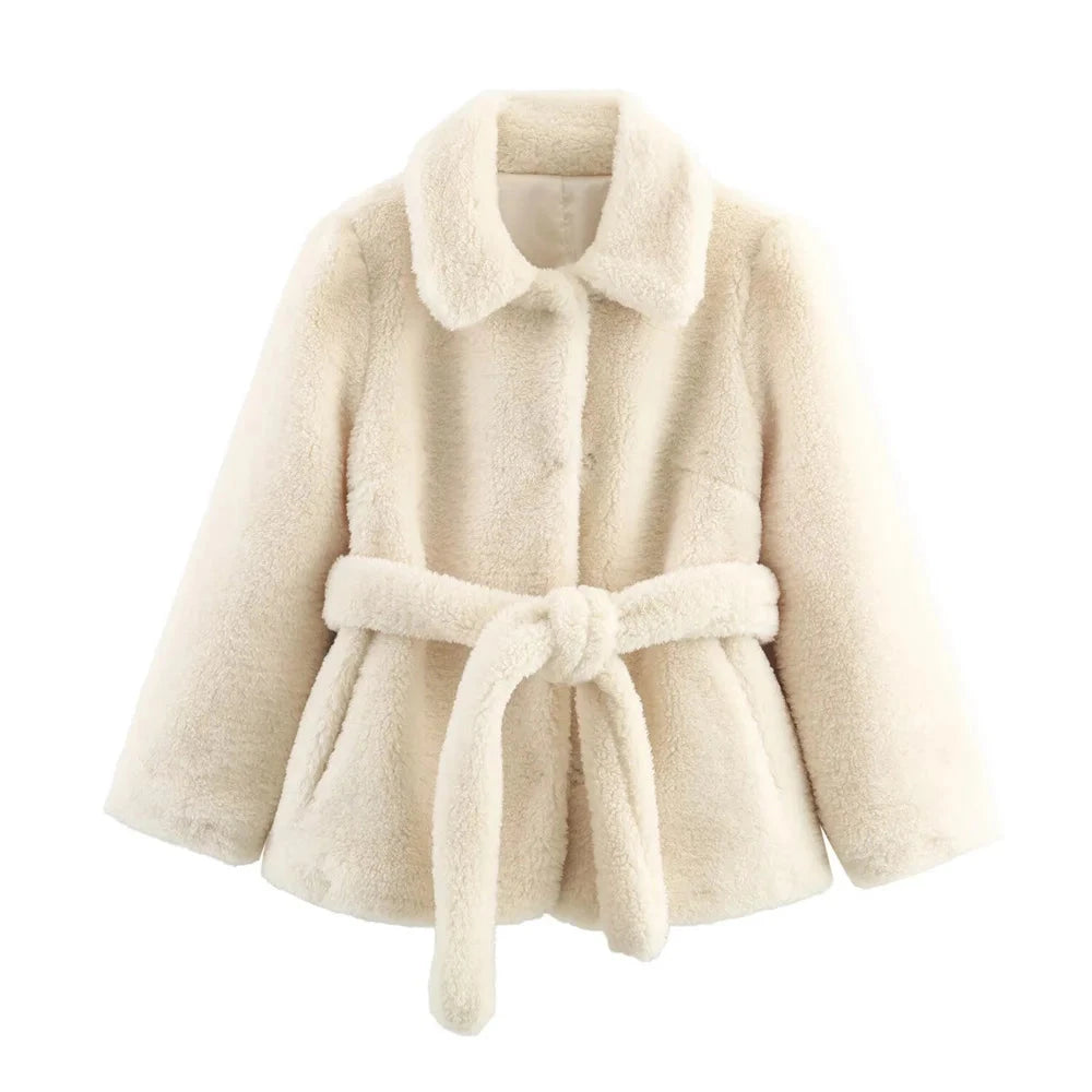 Kylie Autumn Fall Faux Fur Coat Jacket with Belt | Fashion & Temperament Lumenhaus Collective