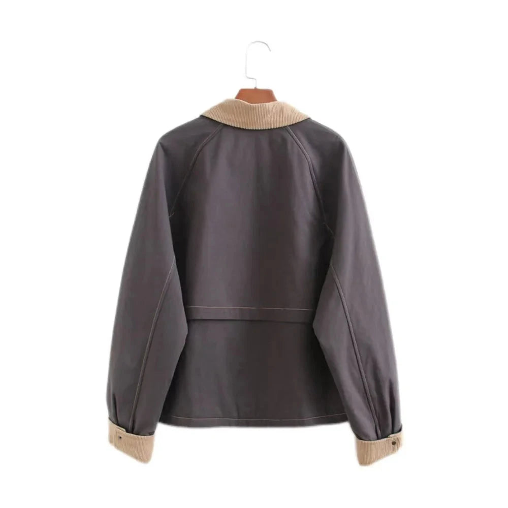 Women's Washed Cotton Utility Jacket - Patch Pocket Lightweight Autumn Coat Lumenhaus Collective