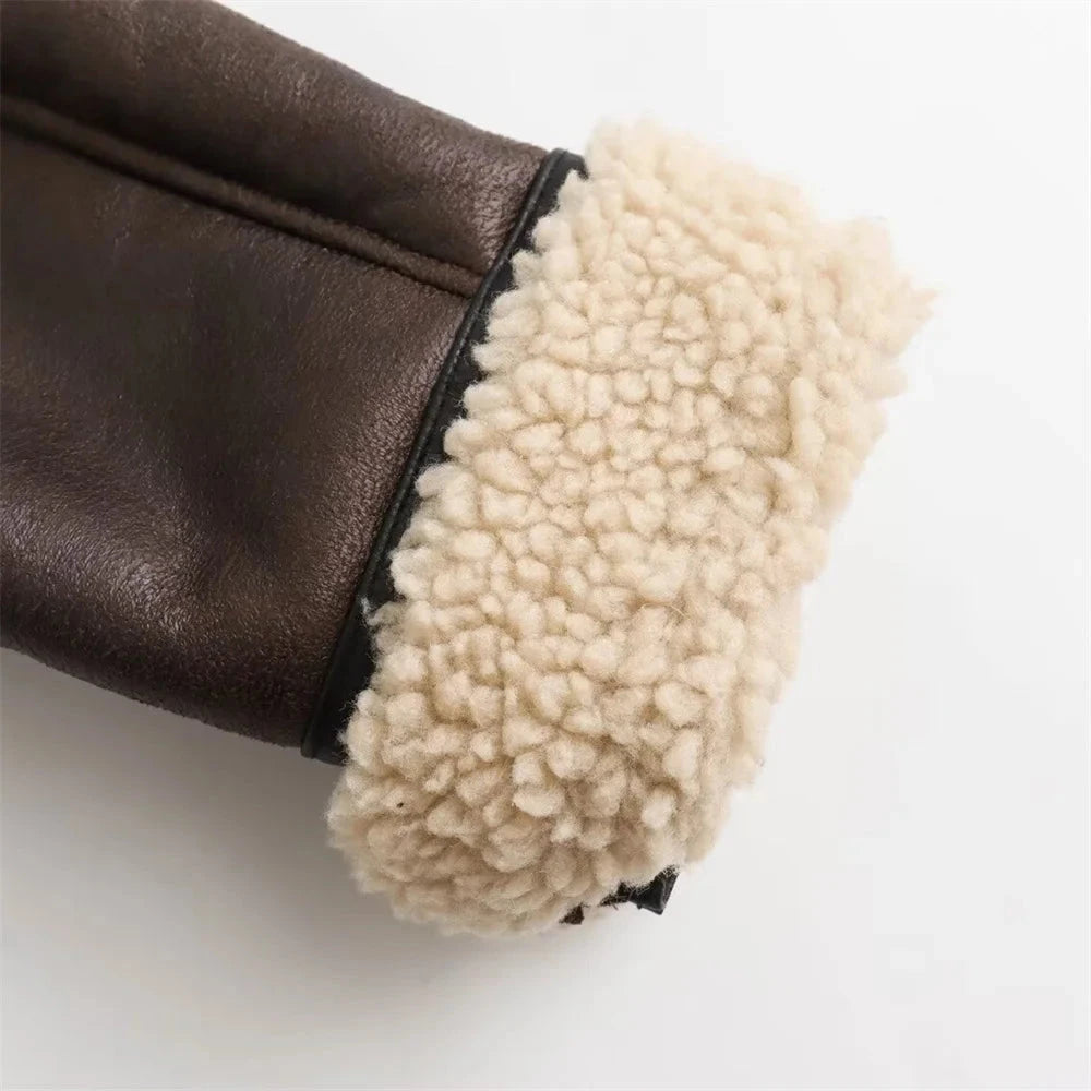 Women's Faux Shearling Short Jacket - Loose Fit Flip Collar Fall Winter Coat Lumenhaus Collective