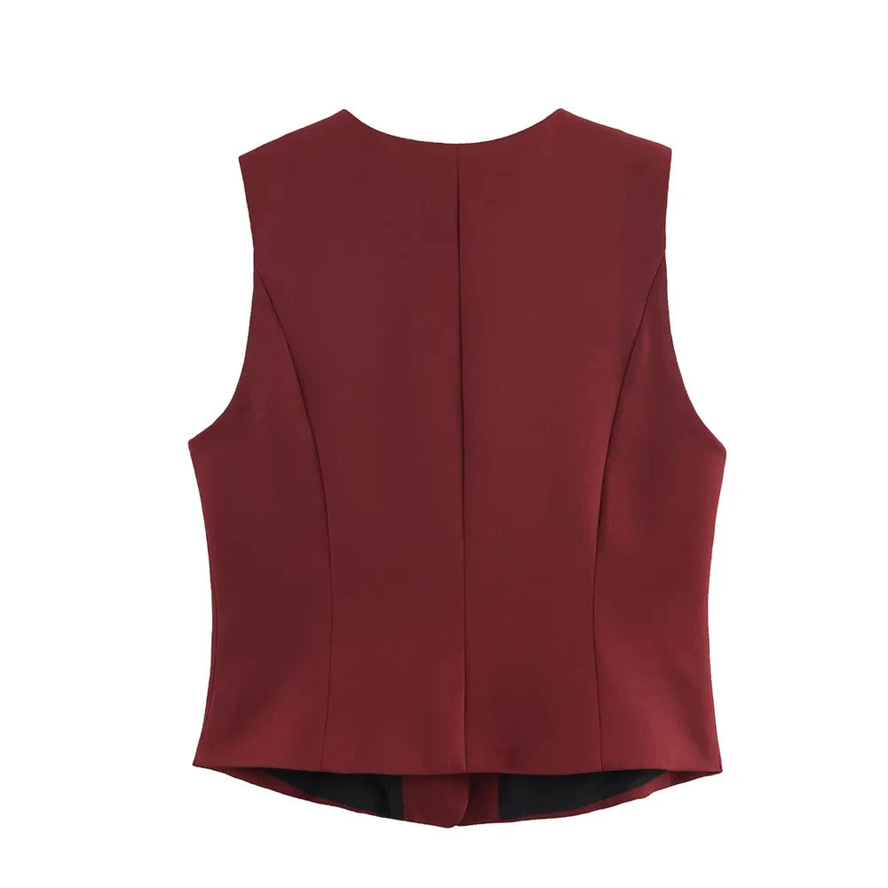 Women's Wine Red Suit Vest - Slim Fit Business & Formal Top Lumenhaus Collective