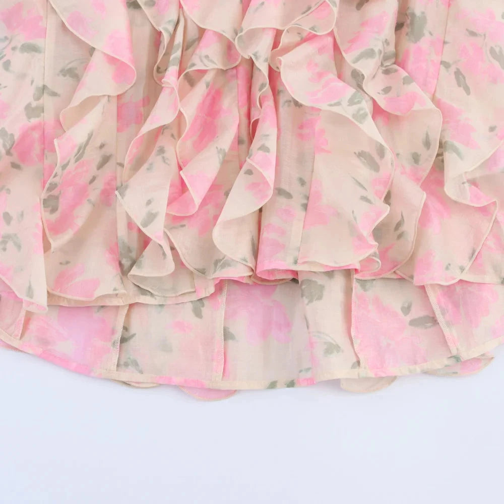 Chanelle Women's Floral Ruffle Blouse - Pink Loose Fit Long Sleeve Spring/Summer Top Lumenhaus Collective