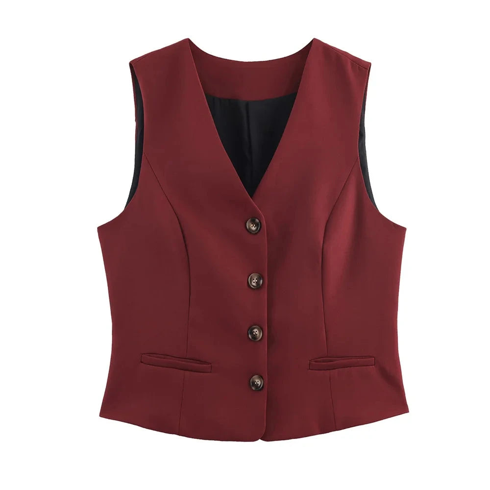 Women's Wine Red Suit Vest - Slim Fit Business & Formal Top Lumenhaus Collective