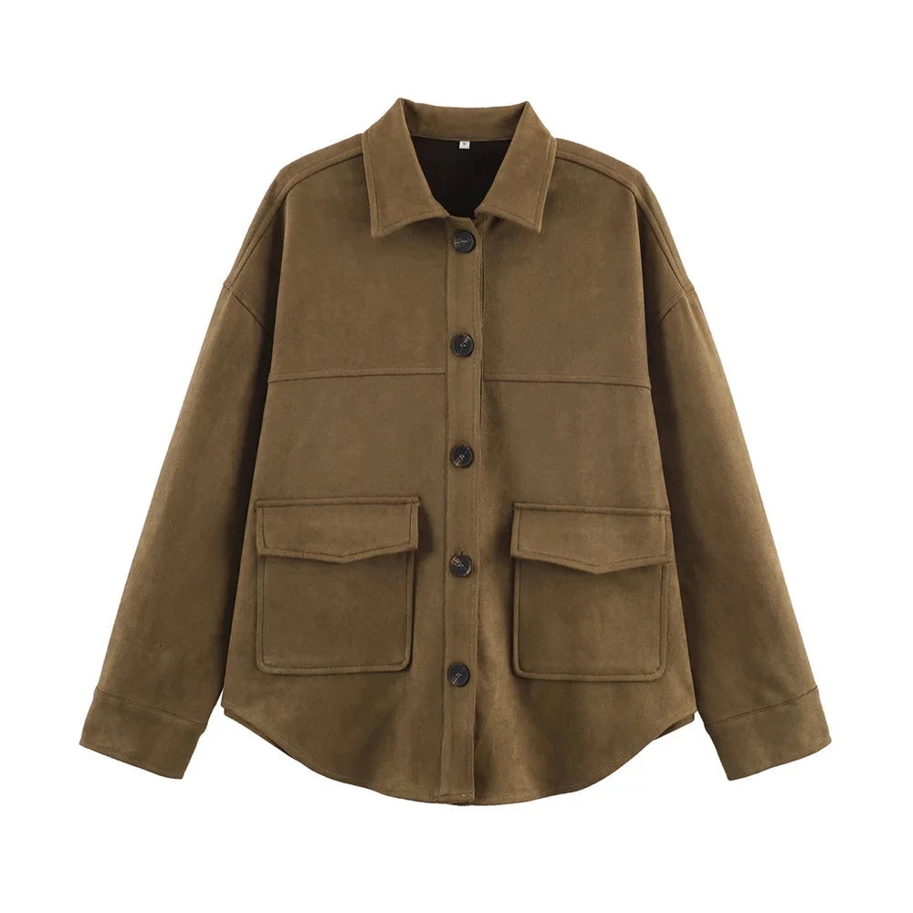 Women's Faux Suede Shirt Jacket (Shacket) - Elegant Button-Front Outerwear Lumenhaus Collective