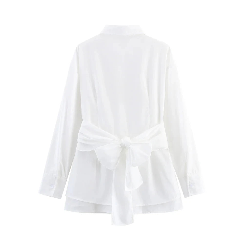 Chloe White Tie-Waist Blouse - Long Sleeve Collared Button-Down Shirt for Women Lumenhaus Collective