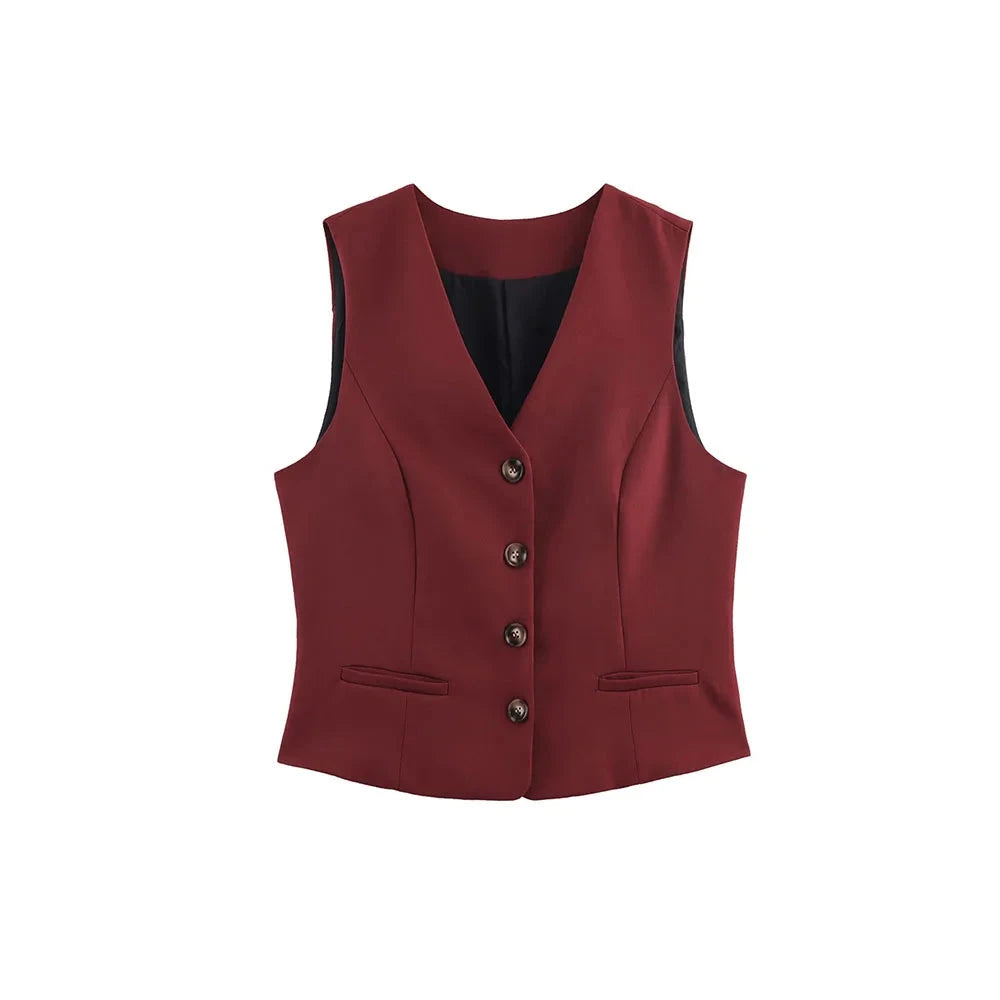 Women's Wine Red Suit Vest - Slim Fit Business & Formal Top Lumenhaus Collective