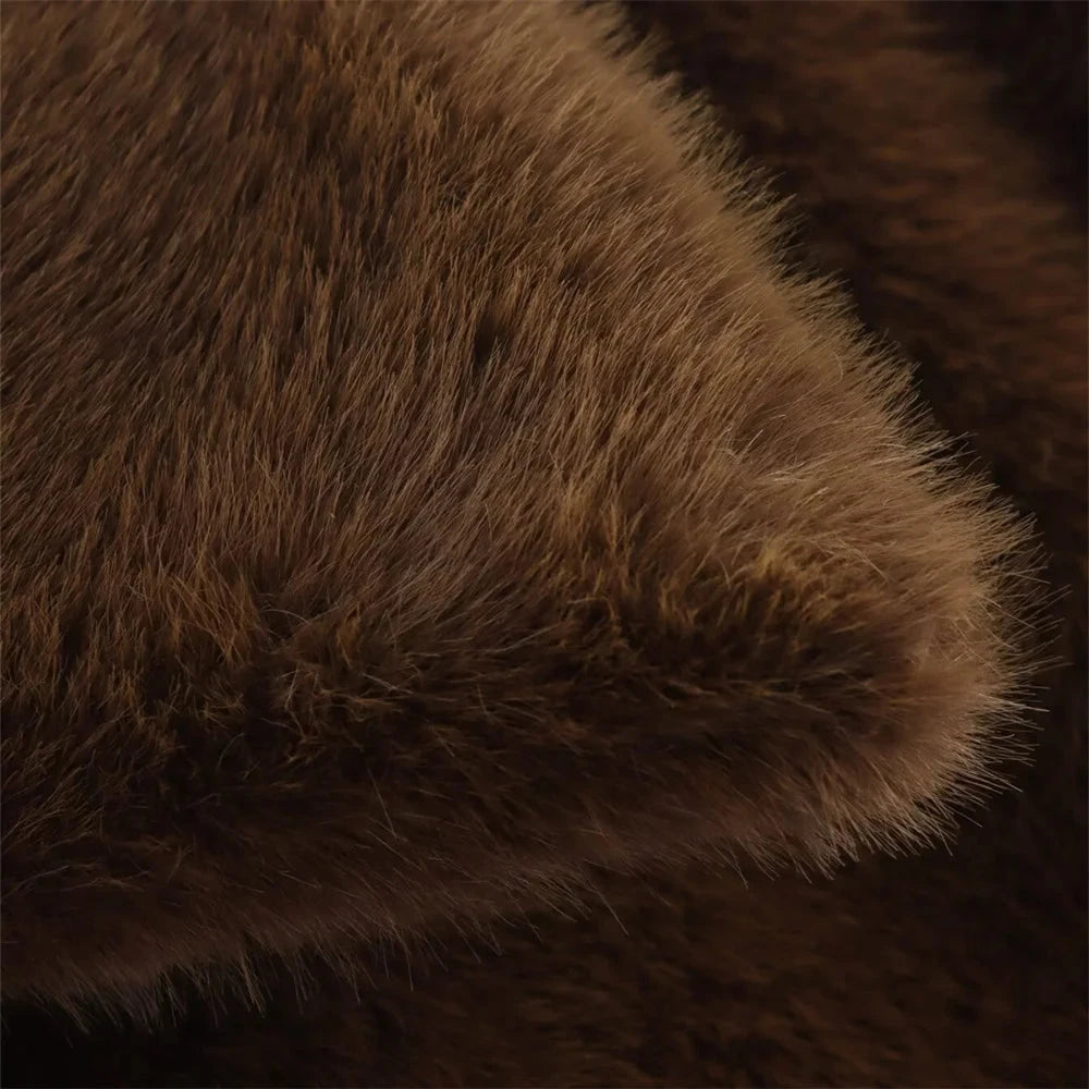 Women's Faux Fur Brown Lapel Jacket - Long Sleeve Coat for Fall & Winter Lumenhaus Collective