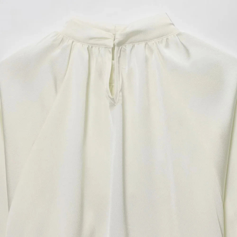 Chel Women's White Ruffle Blouse - Stacked High Neck Loose Fit Spring Summer Shirt Lumenhaus Collective