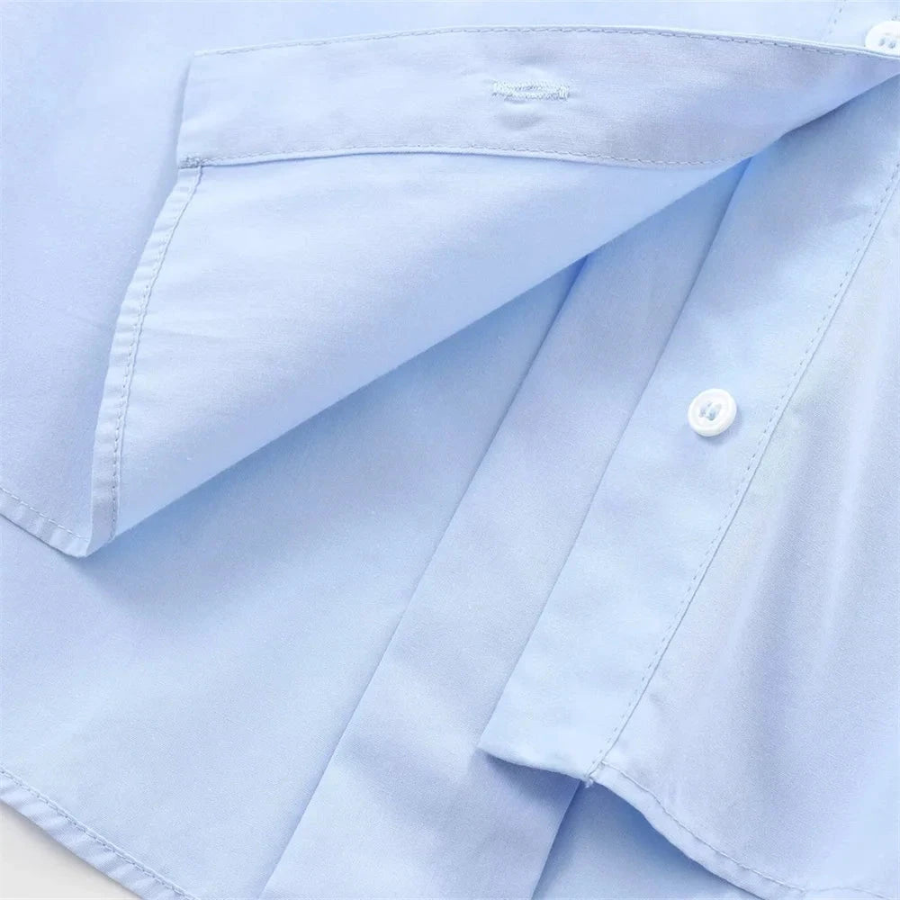 Women's Loose Poplin Shirt - Wide Curled Sleeve Cotton Blend Blouse Lumenhaus Collective