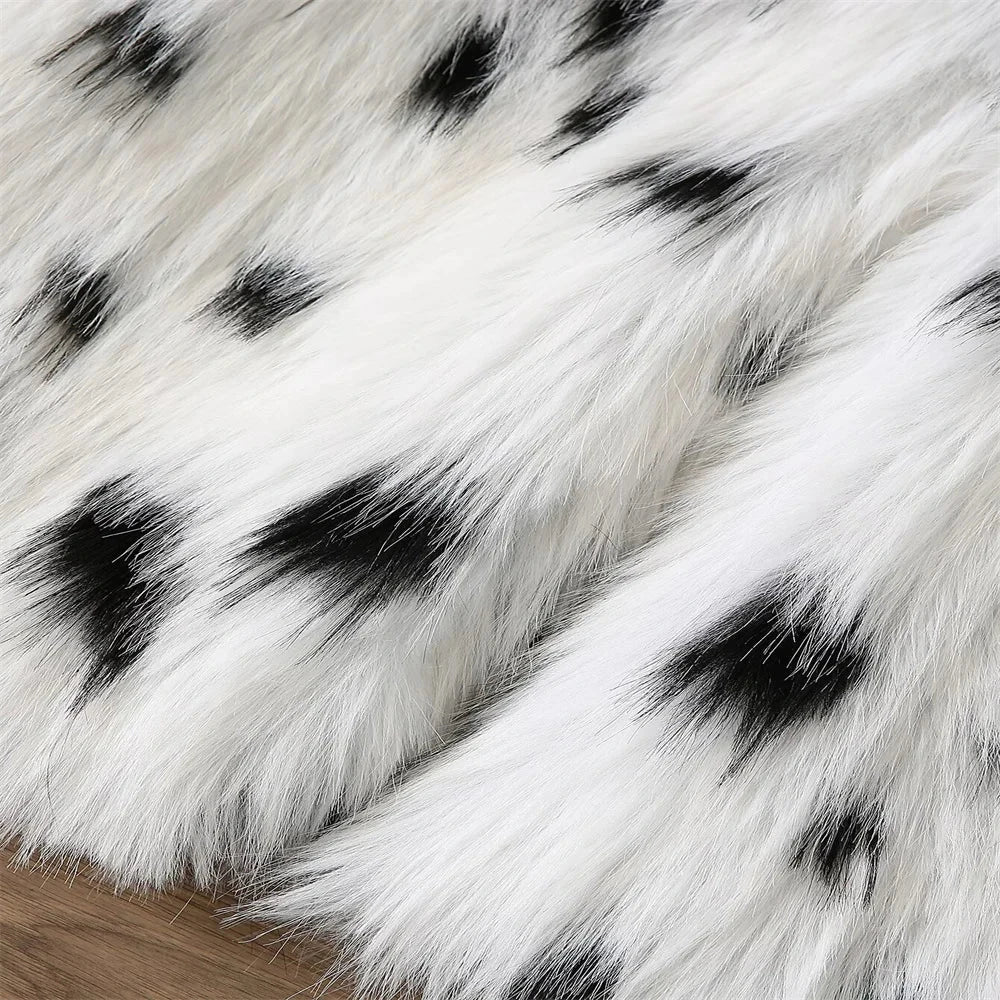 Women's Luxury Jacquard Faux Fur Coat - Black & White Statement Winter Jacket Lumenhaus Collective