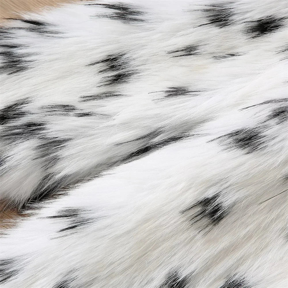 Women's Luxury Jacquard Faux Fur Coat - Black & White Statement Winter Jacket Lumenhaus Collective