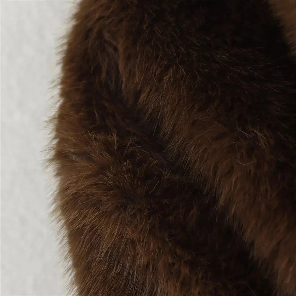 Women's Faux Fur Brown Lapel Jacket - Long Sleeve Coat for Fall & Winter Lumenhaus Collective