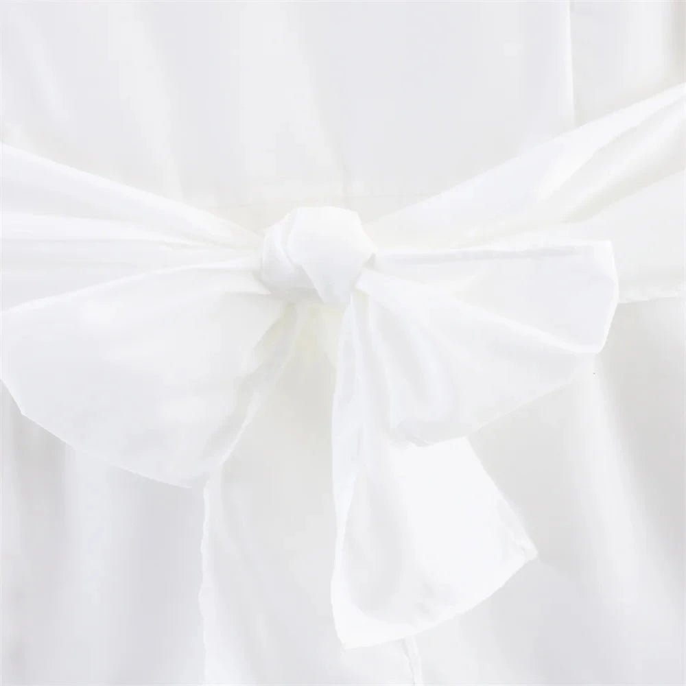 Chloe White Tie-Waist Blouse - Long Sleeve Collared Button-Down Shirt for Women Lumenhaus Collective