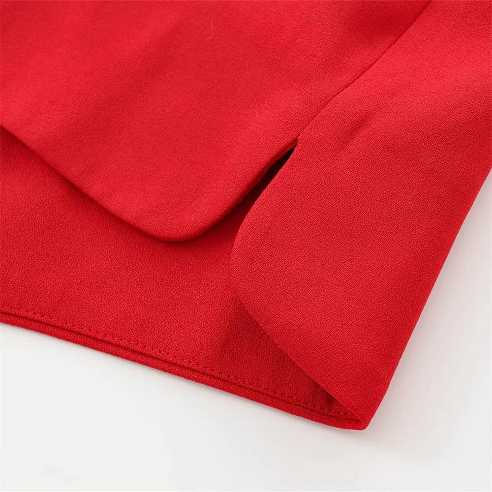 Treya Elegant Women’s Blazer Jacket – Red & Black Long Sleeve Formal Outerwear Lumenhaus Collective