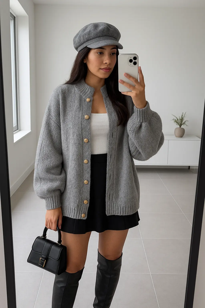 Women’s Oversized Chunky Knit Cardigan with Gold Buttons Lumenhaus Collective