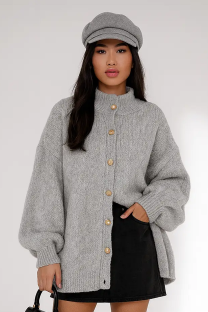 Women’s Oversized Chunky Knit Cardigan with Gold Buttons Lumenhaus Collective
