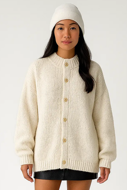 Women’s Oversized Chunky Knit Cardigan with Gold Buttons Lumenhaus Collective