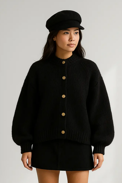 Women’s Oversized Chunky Knit Cardigan with Gold Buttons Lumenhaus Collective