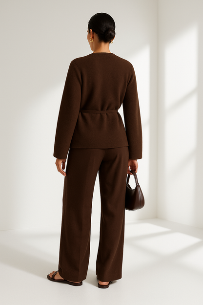 Belted Knitted Women's Cardigan | V-Neck Long Sleeve Sweater Coat for Autumn Fall