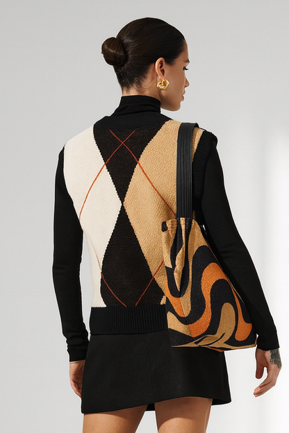 Piper Women's Argyle Knit Vest | Diamond Pattern Sleeveless Sweater Lumenhaus Collective