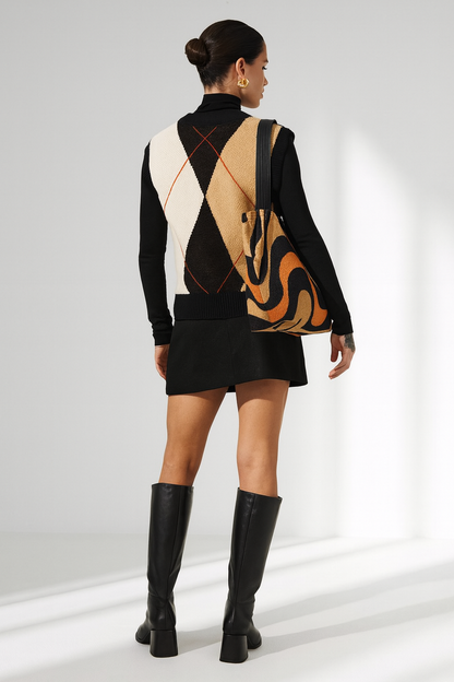 Piper Argyle Knit Women's Sweater Vest | Diamond Pattern Sleeveless