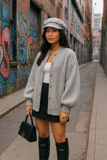 Women’s Oversized Chunky Knit Cardigan with Gold Buttons Lumenhaus Collective