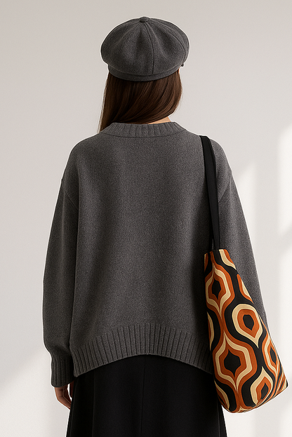 Vero Women's Loose Ribbed Round Neck Knit Sweater | Autumn Fall Versatile Style Lumenhaus Collective