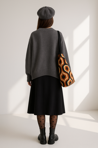 Vero Loose Ribbed Round Neck Knit Women's Sweater | Autumn Fall Versatile Style