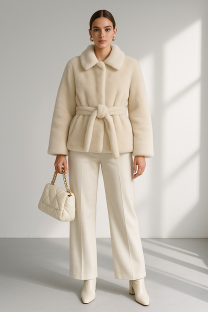 Kylie Autumn Fall Faux Fur Jacket with Belt | Fashion & Temperament